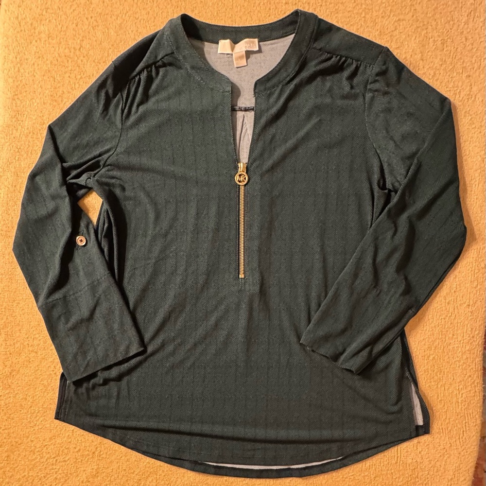 Michael Kors Forest Green Blouse with Gold Accent